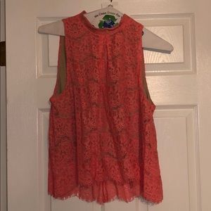 Pink lace high neck blouse